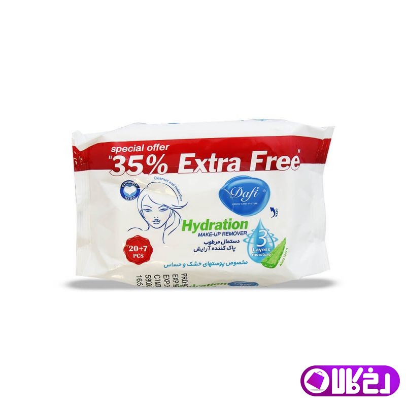 دستمال-مرطوب-دافی-اکسترا.jpg دستمال دافی مرطوب پاک کننده آرایش Extra FREE بسته 27 عددی - Image 1